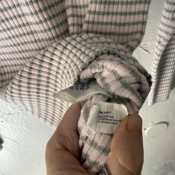 Gap Sweater Y2k Large Pink Gray Striped Stretch Crewneck Long Sleeve Pullover - Picture 5 of 8